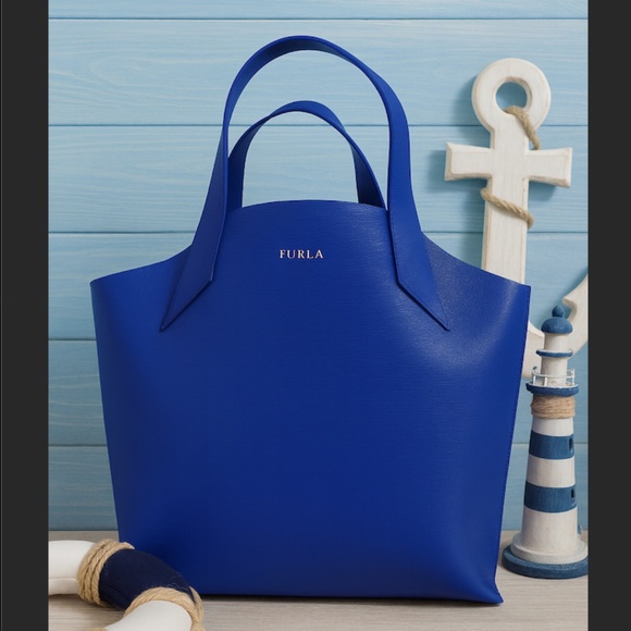 Furla Blue Leather Small Tote - Jucca Tote - Brand New - Authentic FURLA